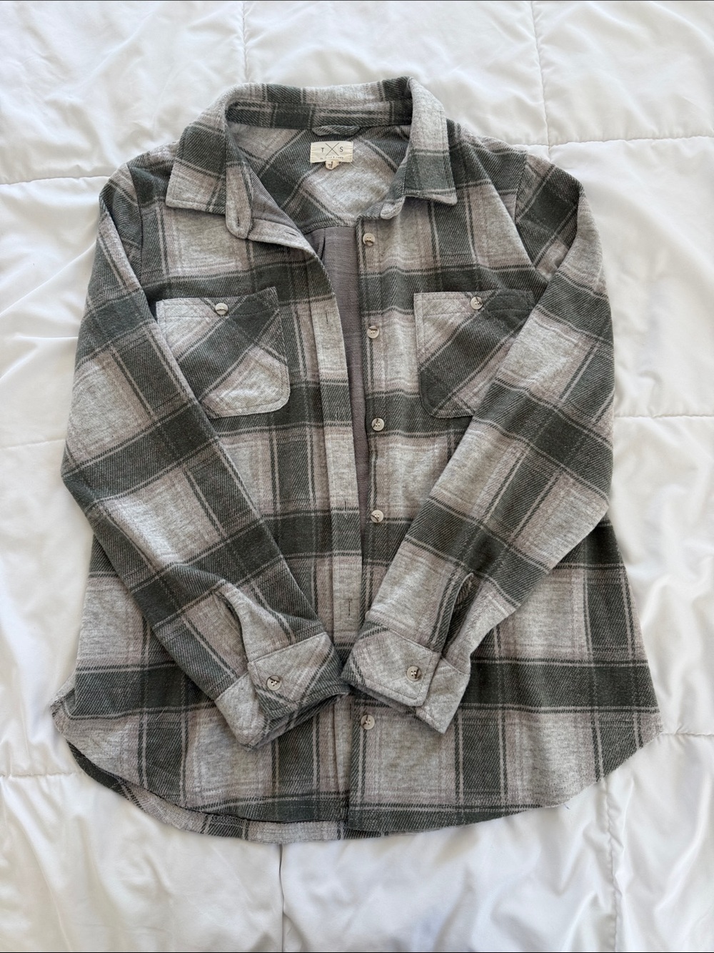 Thread & Supply Gray and Green Plaid Button-Down Shirt